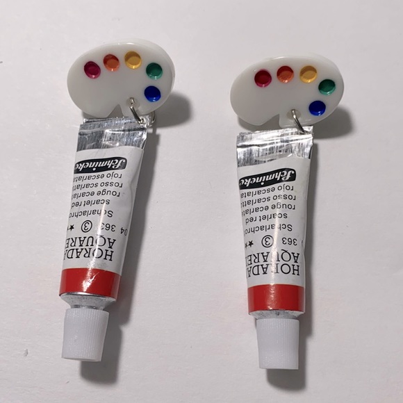Acrylic Paint Tube & Palette Earrings Dark Red - Picture 1 of 3